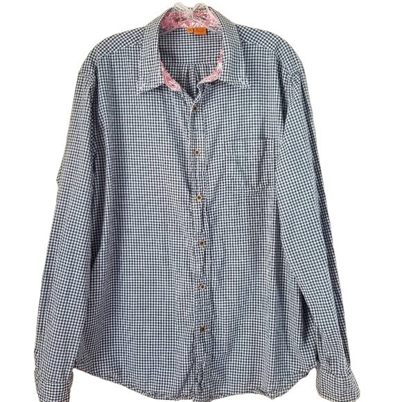 Tailor Vintage Button Down Shirt Men's XL Navy Blue Check Plaid 100% Cotton - Picture 1 of 8